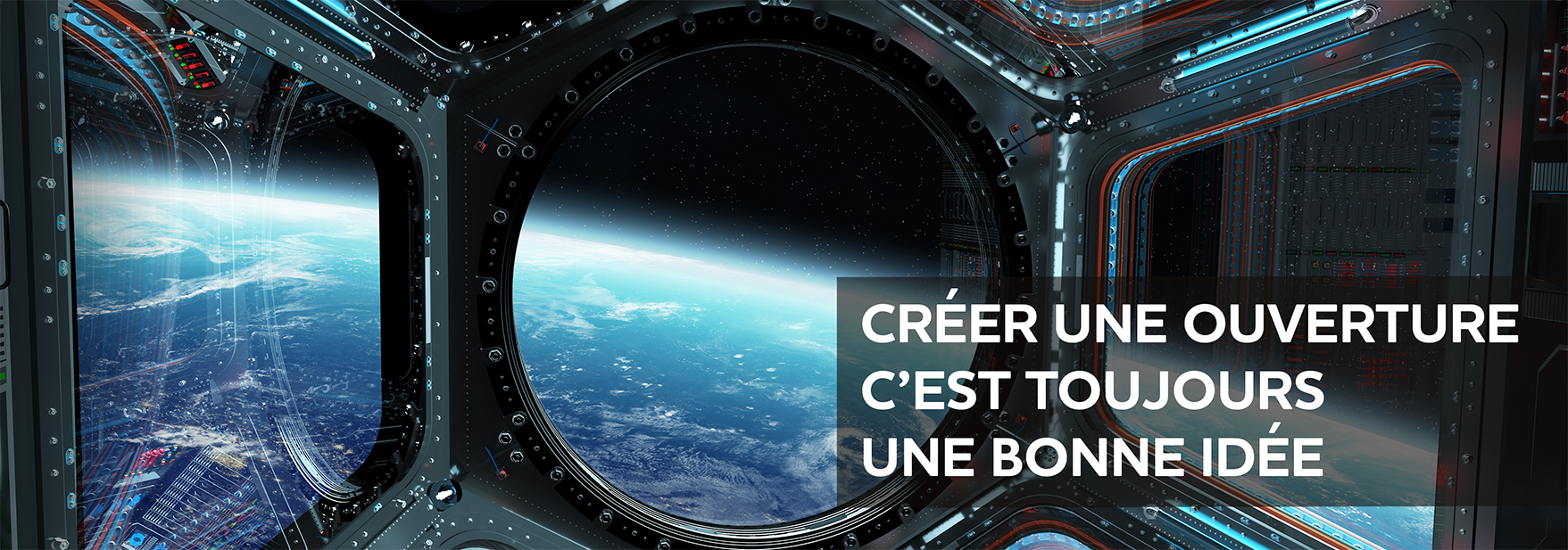 vue depuis hublot de station spatiale sur la Terre illustrant l'ouverture de toiture Velux